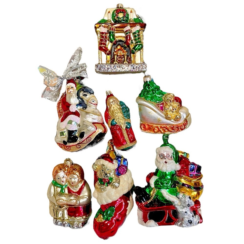 Set of 7 pc Vintage Christmas New Year ornaments extra large metallic